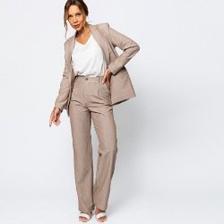 calca alfaiataria feminina reta mesclada bege 250 x 250 bolinha 3