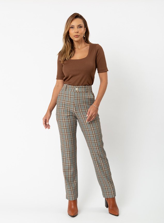 Riachuelo CalÇa Marrom Clara Feminina Calça Cenoura CalÇa Xadrez
