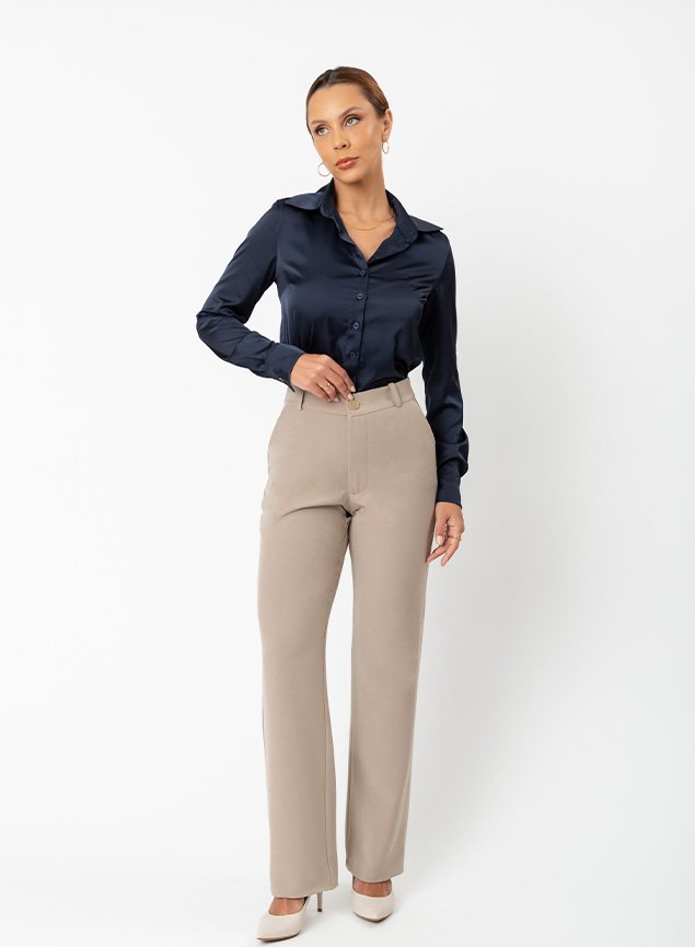 Calça Bege Blusas Para Usar Com CalÃ§a Social Feminina Calça Bege