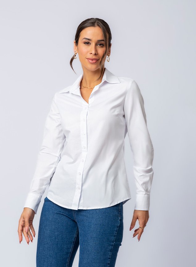 Camisa Social Feminina Branca em Algodão Egípcio Fio 40