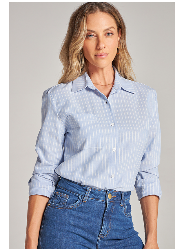 Camisa Social Feminina Listrada Azul Camisa Listrada Colombo