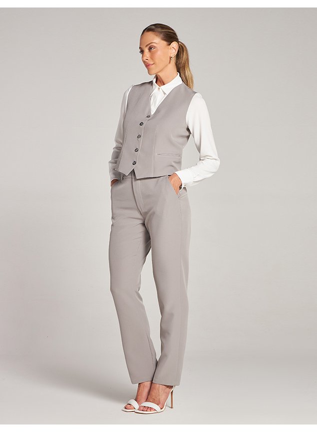 Colete Alfaiataria Curto Cinza com Modelagem Acinturada