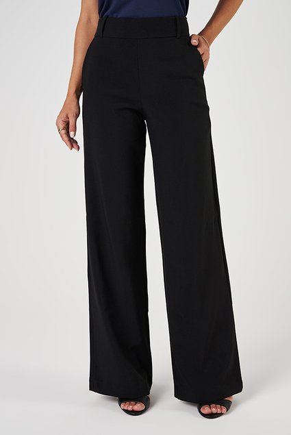 Calça Wide Leg Preta com Cintura Alta e Caimento Fluído