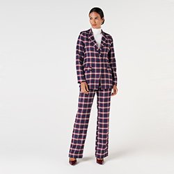 250x250 calca feminina linho wide leg xadrez azul vermelho fabienne corpo todo blazer luzia fechado