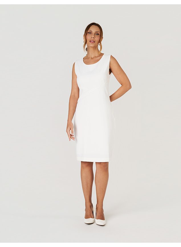 vestido tubinho aldaci off white forrado com recortes corpo todo frente 2