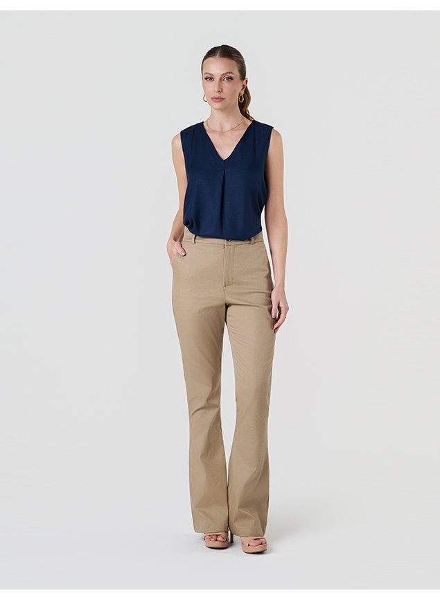 Calça Flare de Sarja Camel Anabela