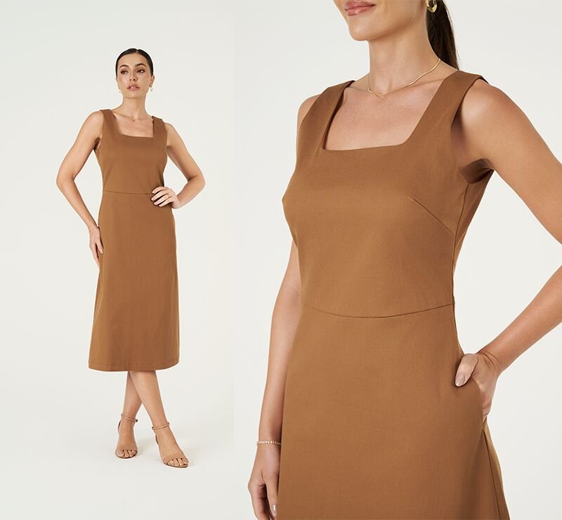 modelo vestido marrom elegante