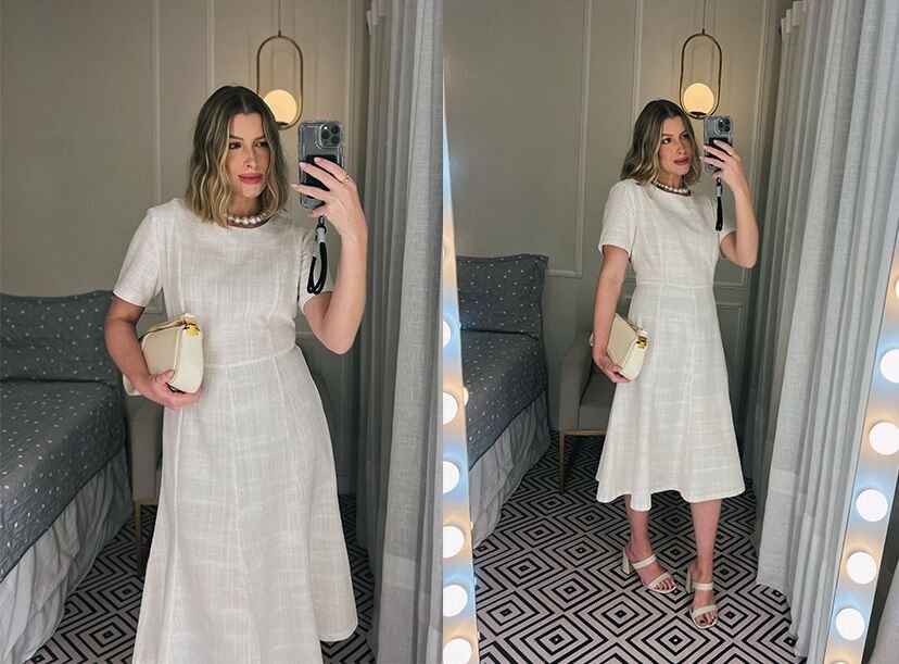 mulher vestido branco elegante