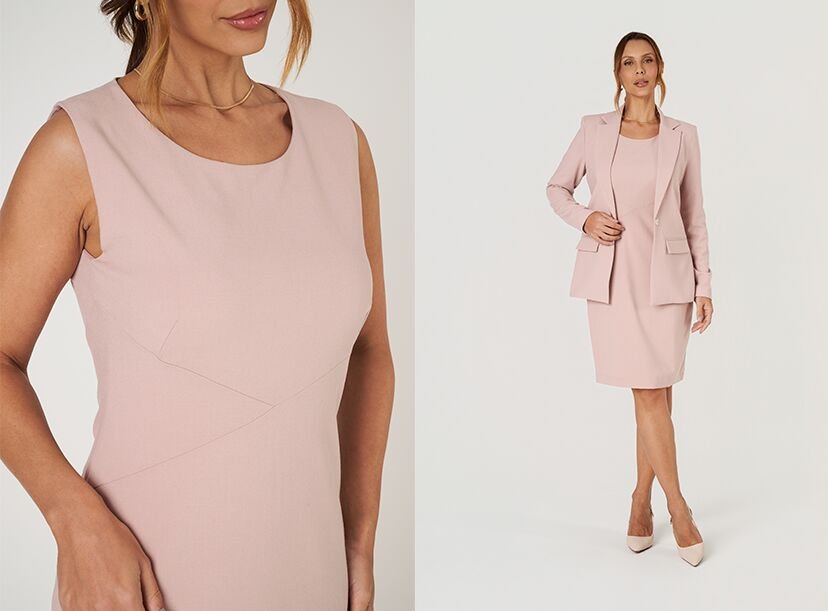 vestido rosa claro blazer elegante