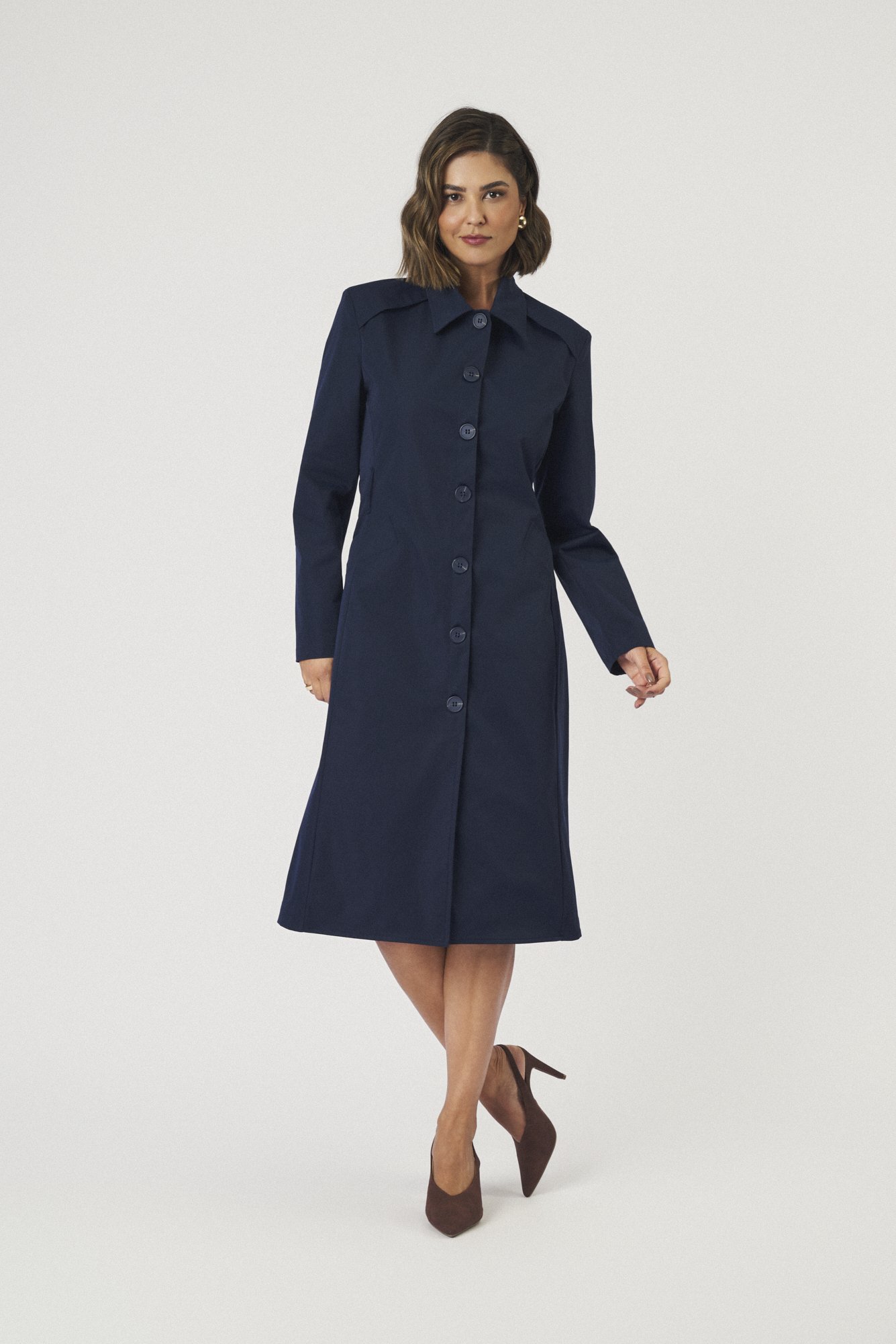【ネイビー（40）】COTTON GABARDINE COAT Trench Coat Alfaiataria Gabardine Impermeável Longo Marinho Manuelle